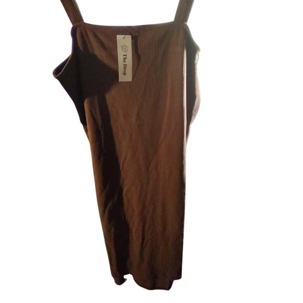 The Drop Amelia Dress Chocolate Fondant Ribbed Knit Midi Tank Dress XL